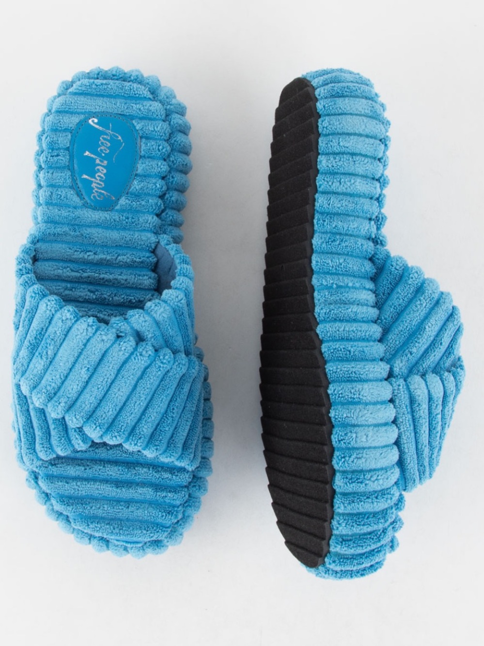 FREE PEOPLE Ibiza Terry Platform Slide Sandals Blue Size 10 Plush